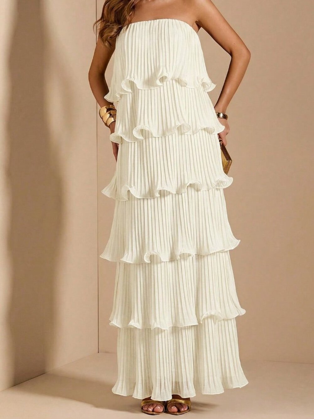 Apricot Elegant Women's Strapless Tiered Dress - Picture 4 of 6
